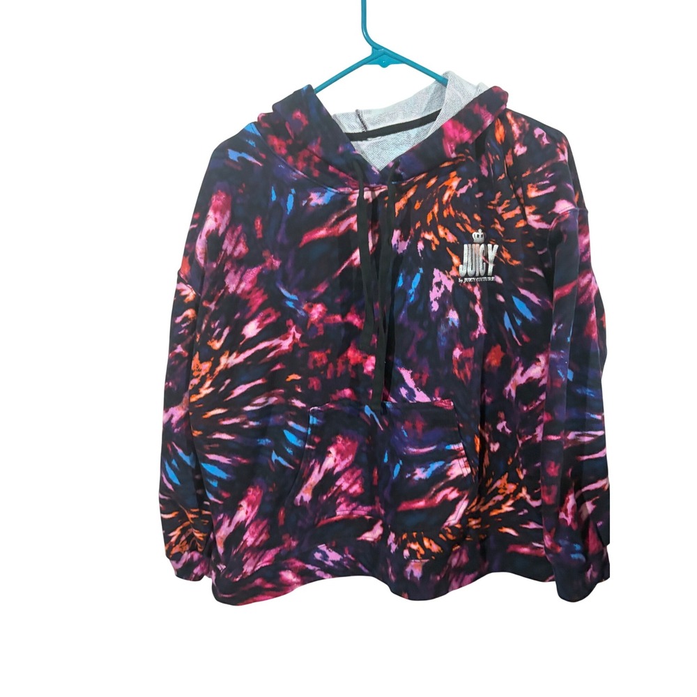 Juicy by Juicy Couture Womens Tie Dye Hoodie Multi Color Logo Pullover Cotton